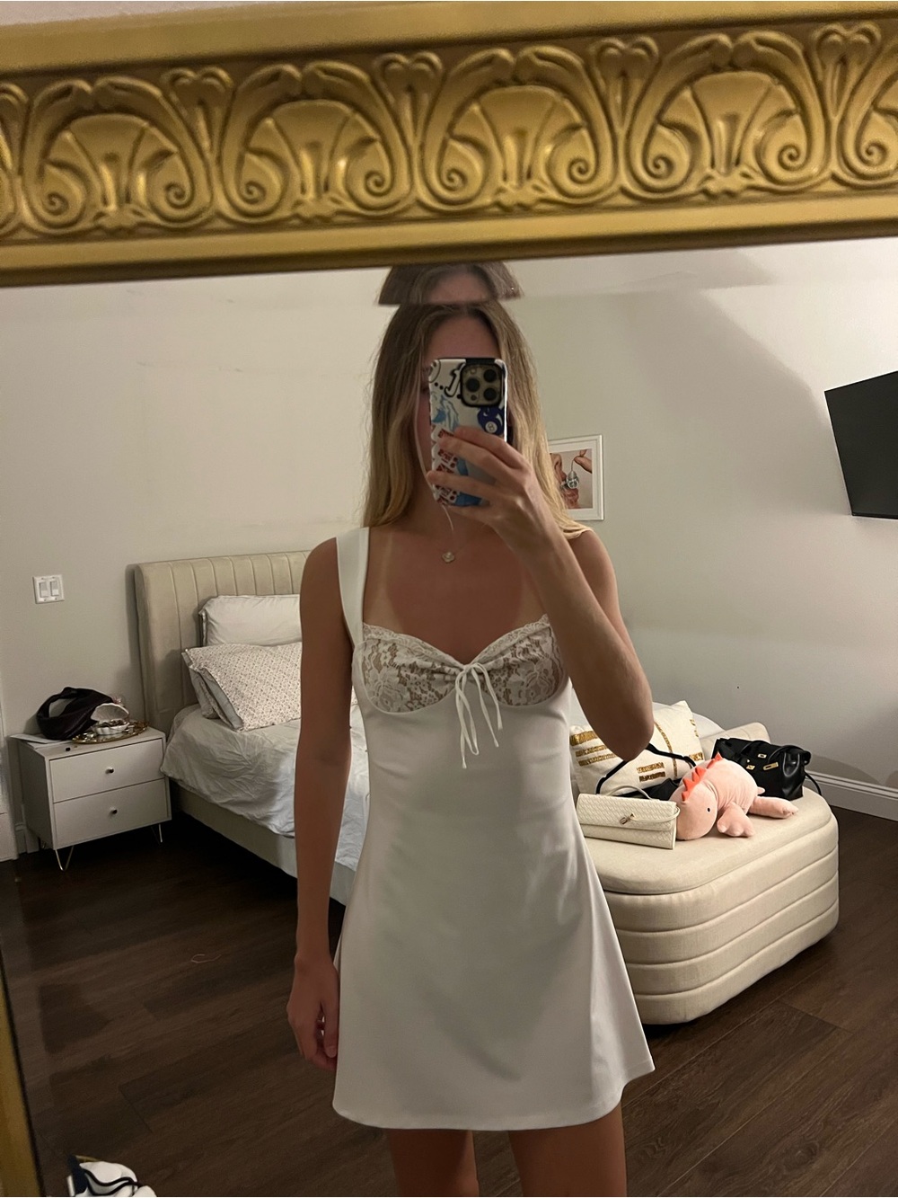 Women’s White Mini Dress with Lace Bodice